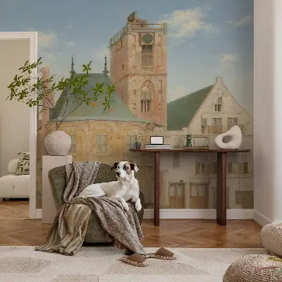 Mural de pared con estampado hermoso con motivo del ayuntamiento histórico