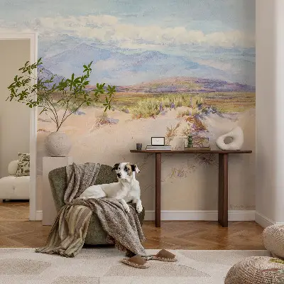 Papel mural texturado decorativo con un diseño de paisaje desértico