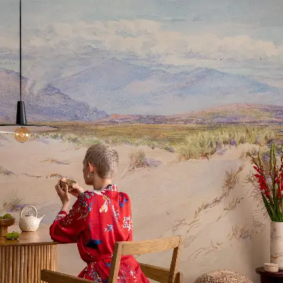 Papel mural texturado decorativo con un diseño de paisaje desértico
