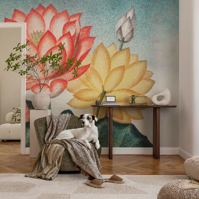 Papel mural con patrón decorativo flores de loto