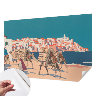 Fotomural decorativo para cabecero de cama con diseño de caravana de camellos