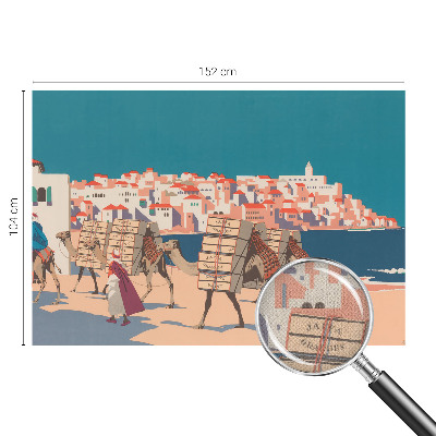 Fotomural decorativo para cabecero de cama con diseño de caravana de camellos
