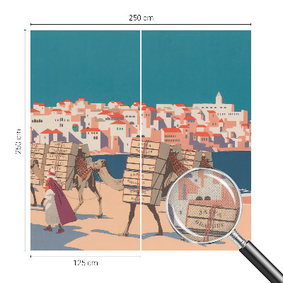 Fotomural decorativo para cabecero de cama con diseño de caravana de camellos