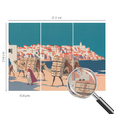 Fotomural decorativo para cabecero de cama con diseño de caravana de camellos