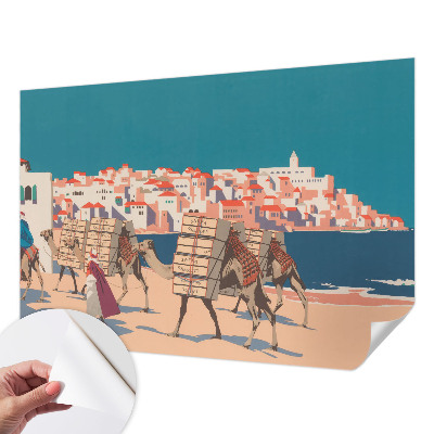 Fotomural decorativo para cabecero de cama con diseño de caravana de camellos