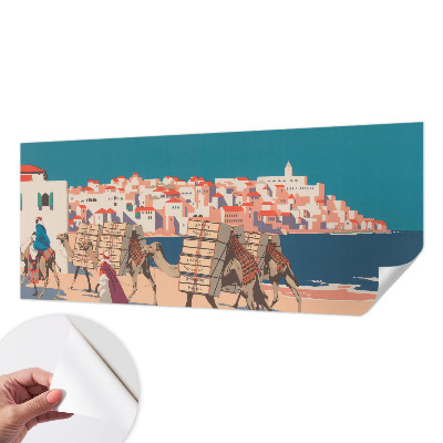 Fotomural decorativo para cabecero de cama con diseño de caravana de camellos