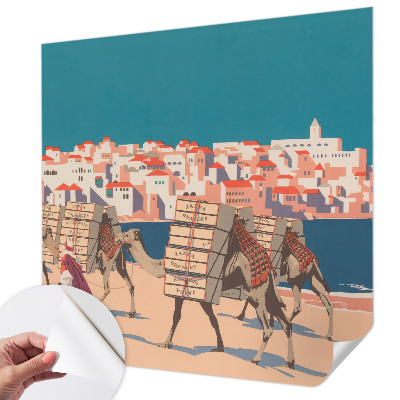 Fotomural decorativo para cabecero de cama con diseño de caravana de camellos