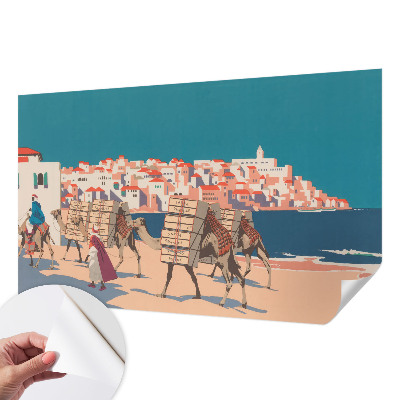 Fotomural decorativo para cabecero de cama con diseño de caravana de camellos