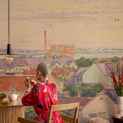 Papel mural con patrón decorativo techos urbanos