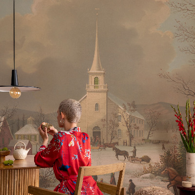 Mural de pared con estampado hermoso Paisaje invernal