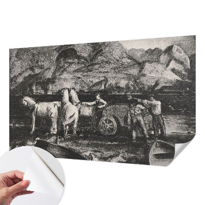 Papel mural con patrón decorativo con motivo de escena de pueblo