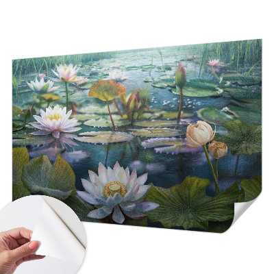 Fotomural decorativo para cabecero de cama con diseño de flores de estanque