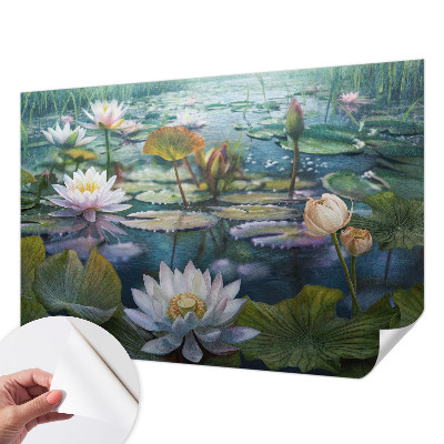 Fotomural decorativo para cabecero de cama con diseño de flores de estanque