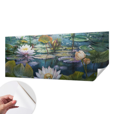 Fotomural decorativo para cabecero de cama con diseño de flores de estanque