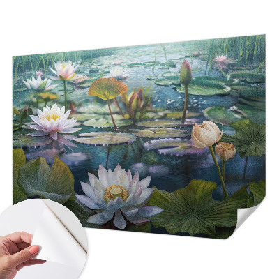 Fotomural decorativo para cabecero de cama con diseño de flores de estanque