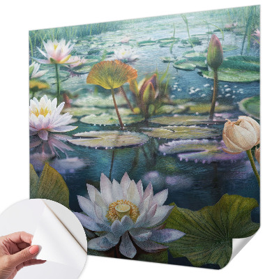 Fotomural decorativo para cabecero de cama con diseño de flores de estanque