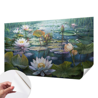 Fotomural decorativo para cabecero de cama con diseño de flores de estanque