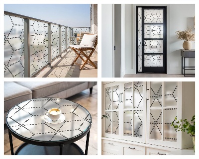 Vinilo para ventanas motivo vitral rombos punteados