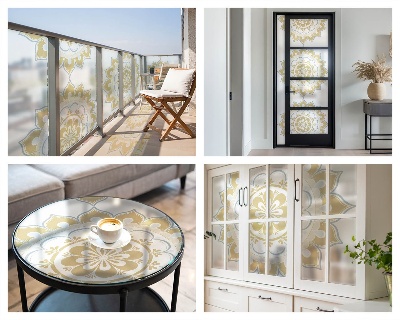 Vinilo para ventanas motivo vitral Mandala floral