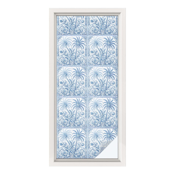 Vinilo para ventanas motivo vitral paisaje tropical