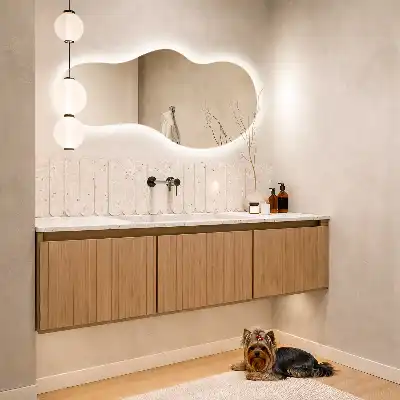 Espejo orgánico con luz LED de pared moderno