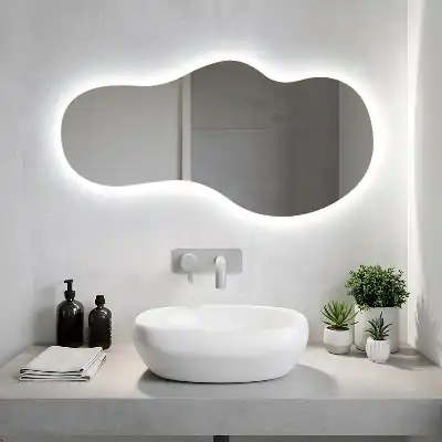 Espejo orgánico con luz LED de pared moderno