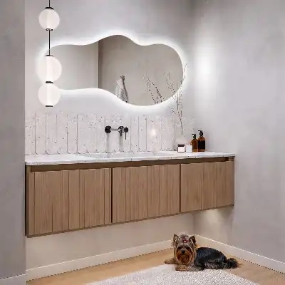 Espejo orgánico con luz LED de pared moderno
