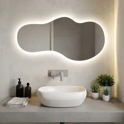 Espejo orgánico con luz LED de pared moderno