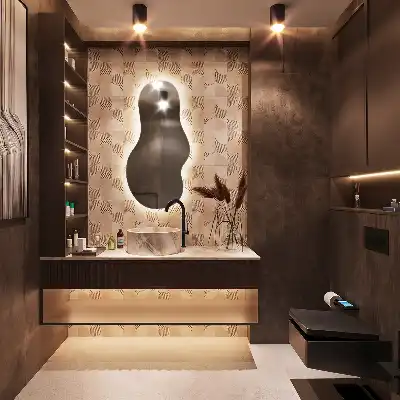 Espejo orgánico con luz LED de pared moderno
