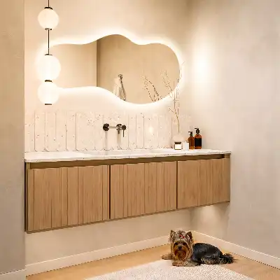 Espejo orgánico con luz LED de pared moderno