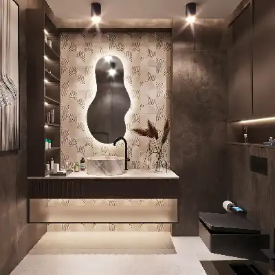 Espejo orgánico con luz LED de pared moderno