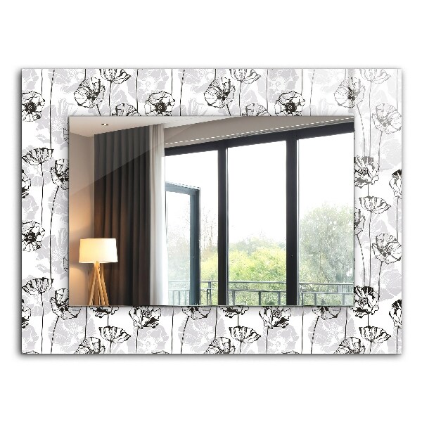 Espejo marco con estampado Dibujo monocromo de flores
