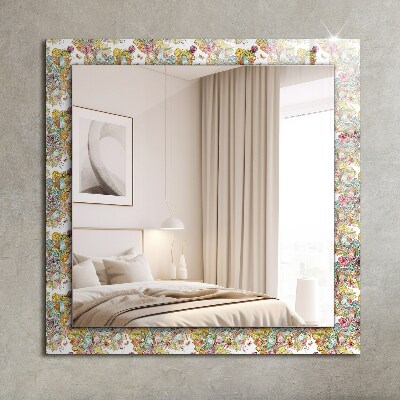 Espejo marco con estampado Coloridas flores de mariposa