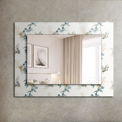 Espejo marco con estampado Pájaros y flores