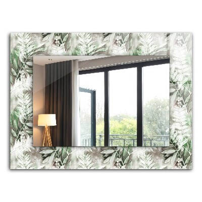 Espejo marco con estampado Dibujo de hojas verdes