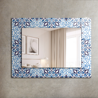 Espejo estampado Motivo ornamental azul