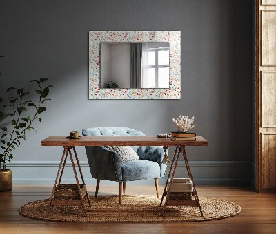 Espejo con marco impreso Flores con motivos de acuarela