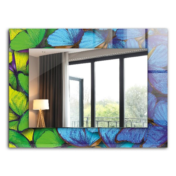 Espejo con marco impreso Mariposas azules y verdes