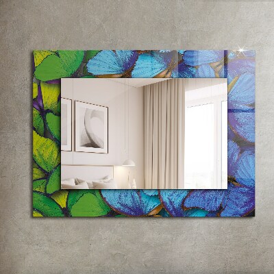 Espejo con marco impreso Mariposas azules y verdes