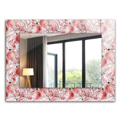 Espejo marco con estampado Flamencos rosas