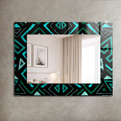 Espejo marco estampado Motivos geométricos en turquesa