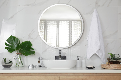 Espejo de baño redondo marco blanco
