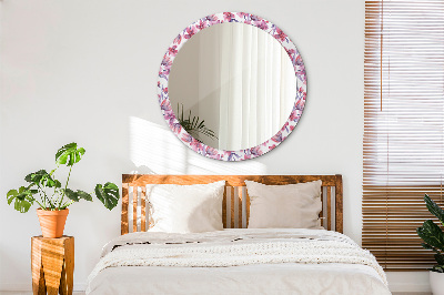 Espejo redondo con marco impreso Flores de acuarela