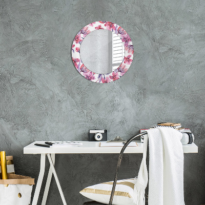 Espejo redondo con marco impreso Flores de acuarela