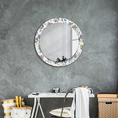 Espejo redondo con marco impreso Mariposa