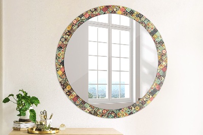 Espejo redondo decorativo impreso Floral étnico