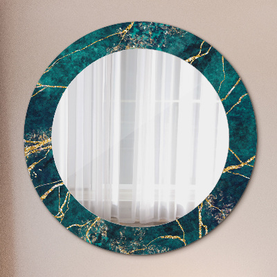 Espejo redondo con marco impreso Mármol verde malaquita