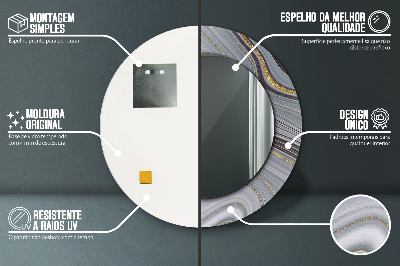 Espejo redondo con marco impreso Mármol gris