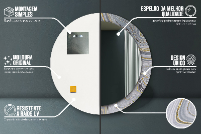 Espejo redondo con marco impreso Mármol gris