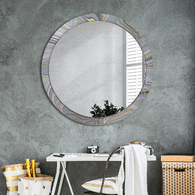 Espejo redondo con marco impreso Mármol gris